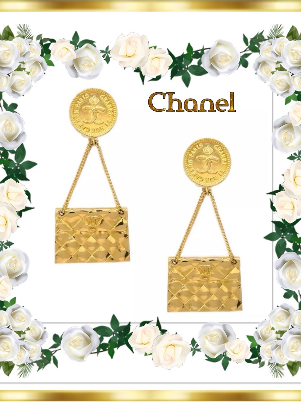 CHANEL Diamond Quilting Coin Quilted Handbag Drop Clip Gold Earrings: $3,000